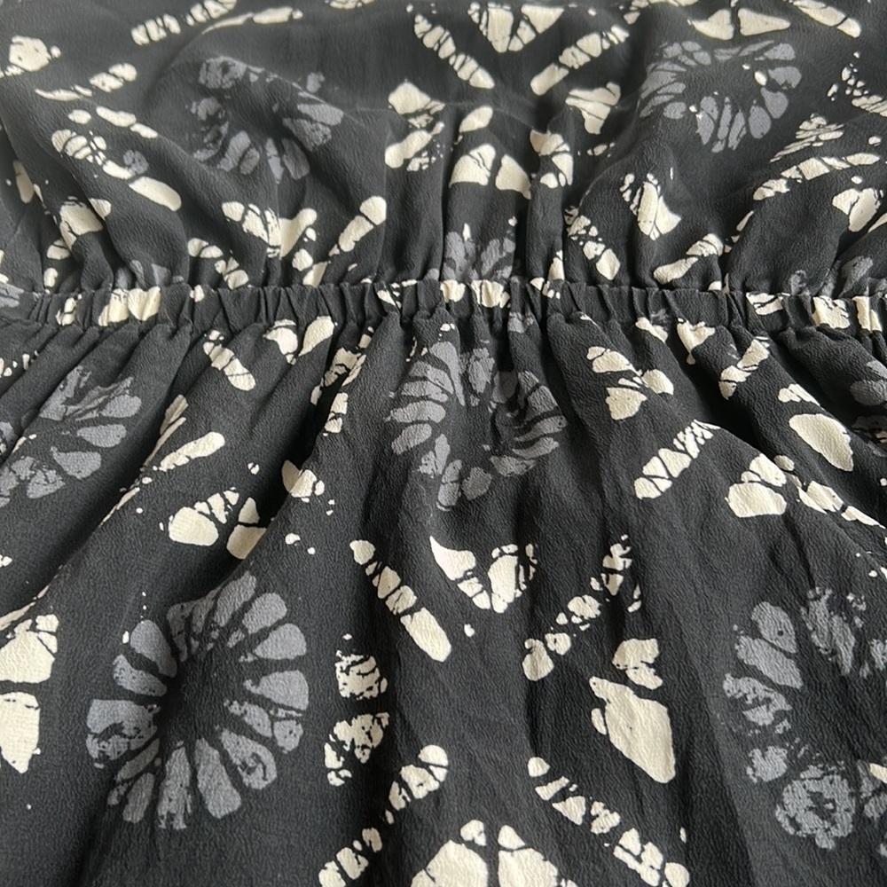Madewell 100% silk Starview Batik Grid black gray cream mini dress w pockets - Picture 16 of 16